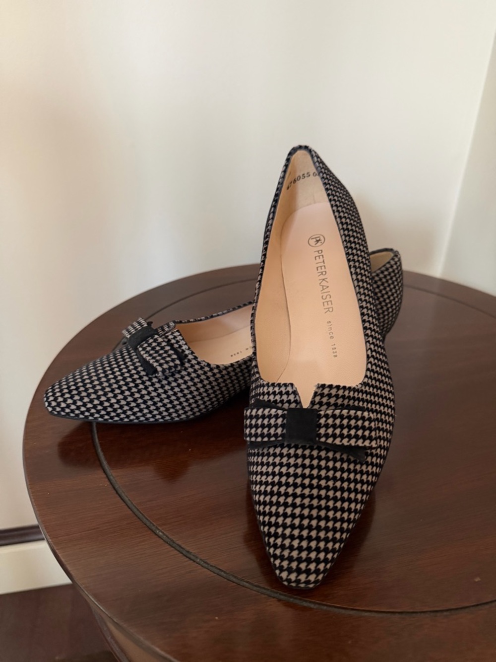 Peter Kaiser Black and White Houndstooth Pointed Loafers